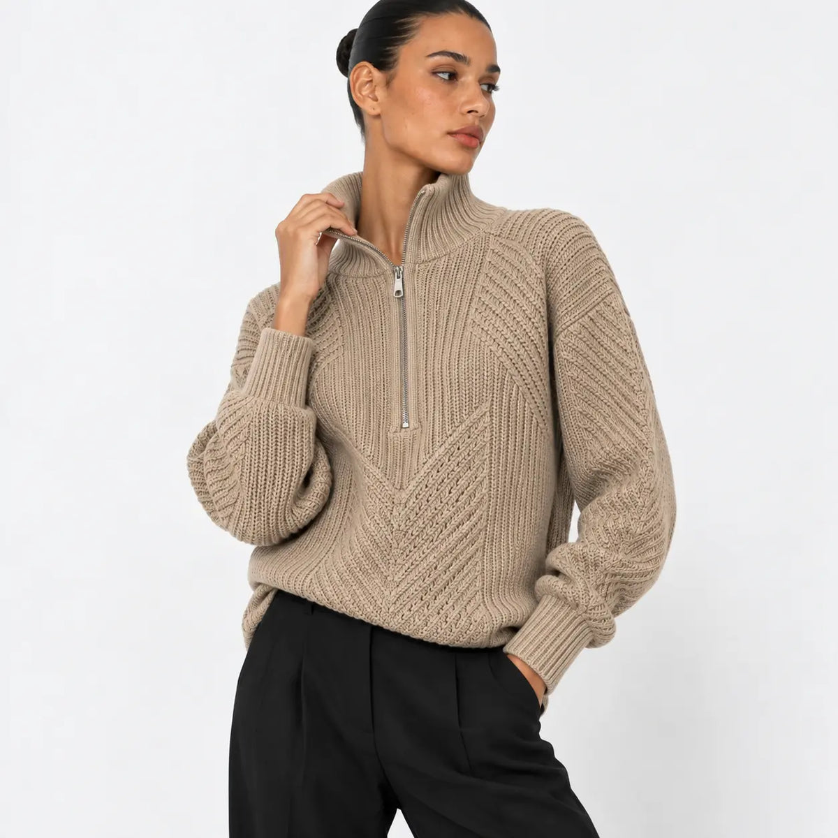 Textured Knit Half-Zip Sweater
