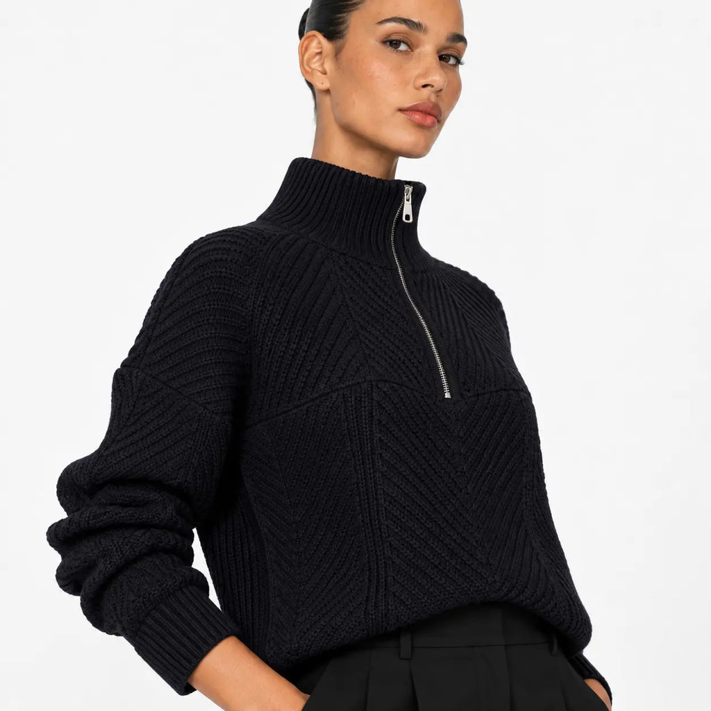 Textured Knit Half-Zip Sweater